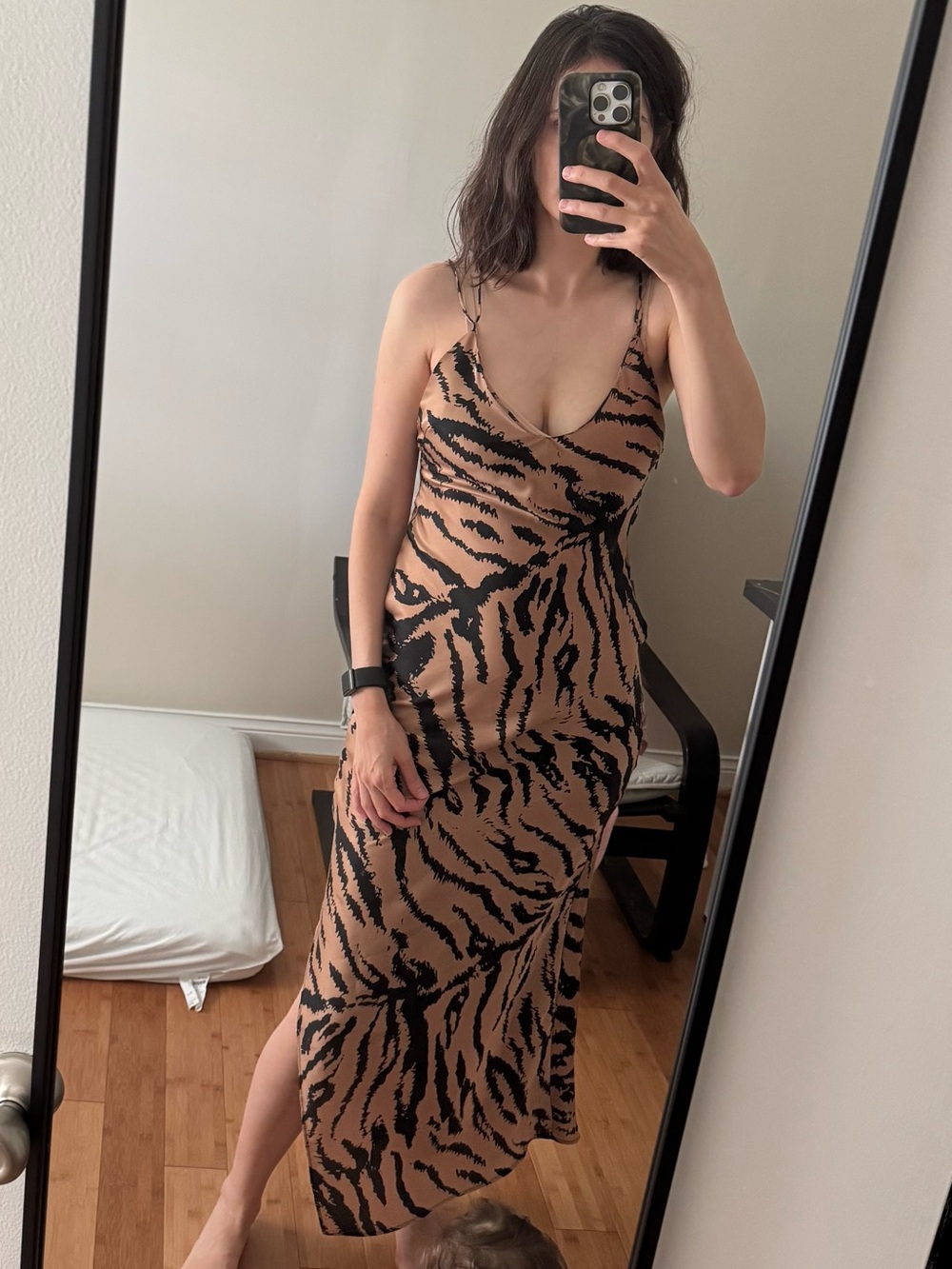 Zara Brown and Black Zebra-Print Maxi Slip Dress